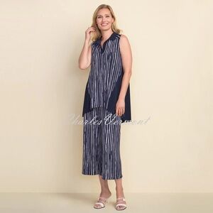 Joseph Ribkoff Matching Striped Sleeveless Tunic & Cropped Wide Leg Pant w Belt